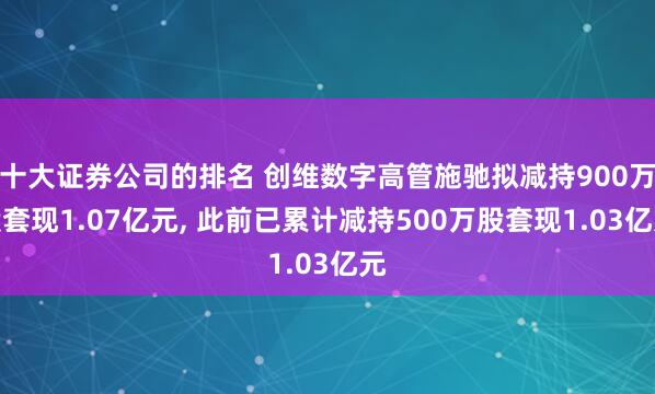 十大证券公司的排名 创维数字高管施驰拟减持900万股套现1.07亿元, 此前已累计减持500万股套现1.03亿元